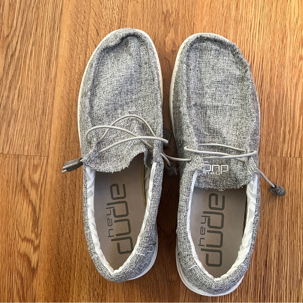 Hey Dude Men’s 13 Wally Linen shoes gray boat shoes lightweight loafers - Picture 2 of 5